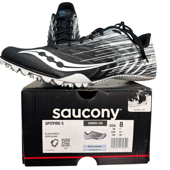 Saucony Spitfire 5 Track Spikes Men\'s 8 Sprint Racing Shoes NIB Black White Run